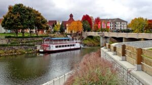 Welcome 32 Little Bavaria is a great place to see fall colors in Michigan. One of the best ways to see the colors in from teh river on the Bavarian Belle Riverboat.